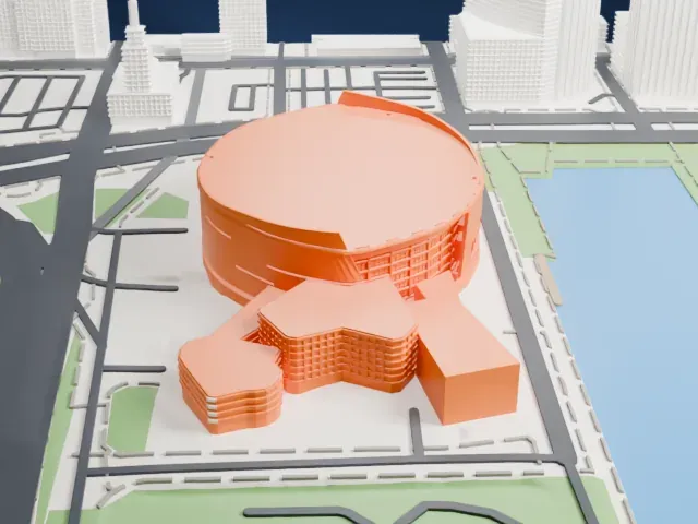 Kaseya Center model, East view