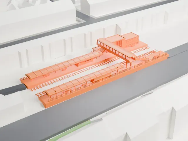 Kensington (Olympia) station model, East view