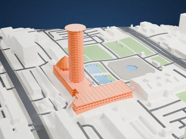 Kenyatta International Convention Centre model, East view