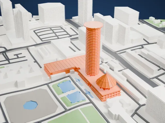Kenyatta International Convention Centre model, West view