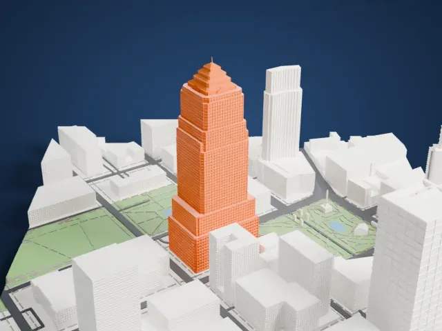 Key Tower model, West view