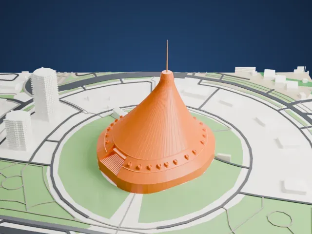 Khan Shatyr Entertainment Center model, East view