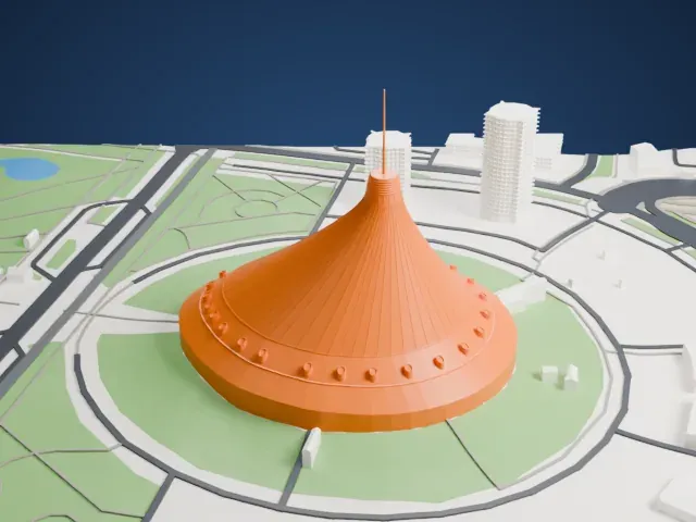 Khan Shatyr Entertainment Center model, North view