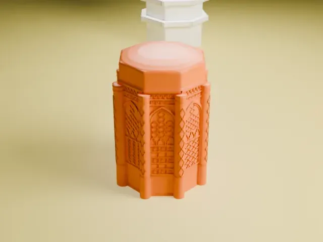 Kharraqan Towers model, West view