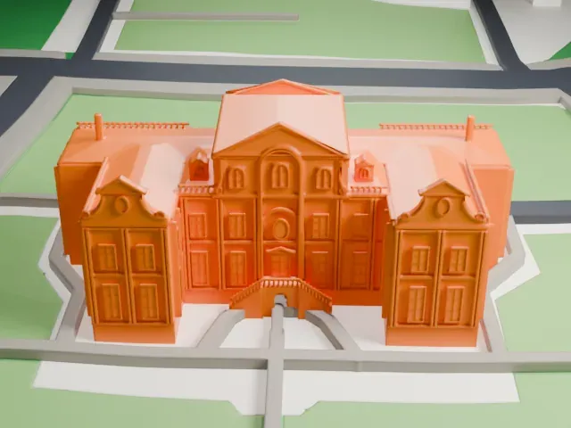 Kikin Hall model, South view