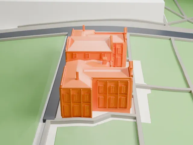 Kikin Hall model, West view