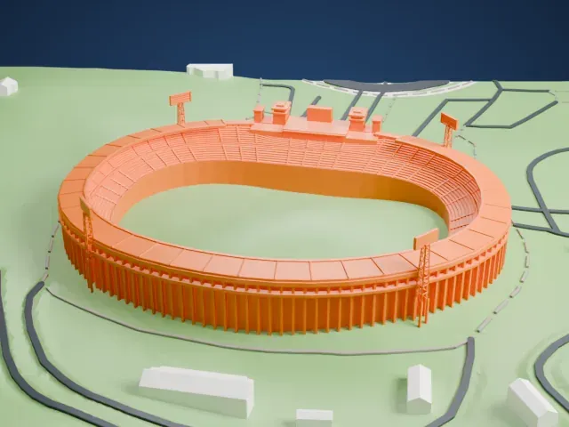 Kim Il Sung Stadium model, East view