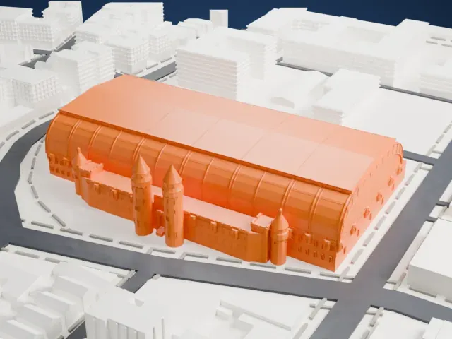 Kingsbridge Armory model, South view