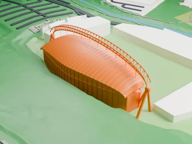 Kirklees Stadium model, East view