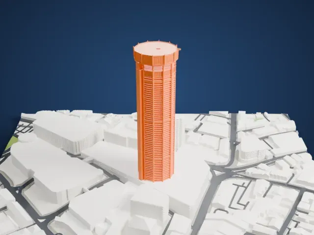 Komtar model, North view