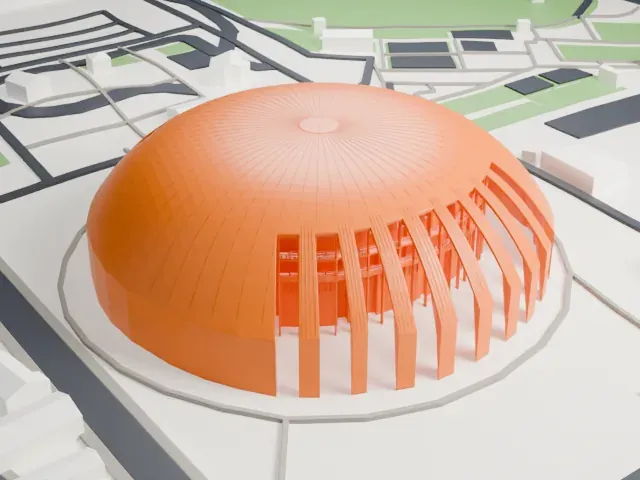 Krešimir Ćosić Hall model, East view