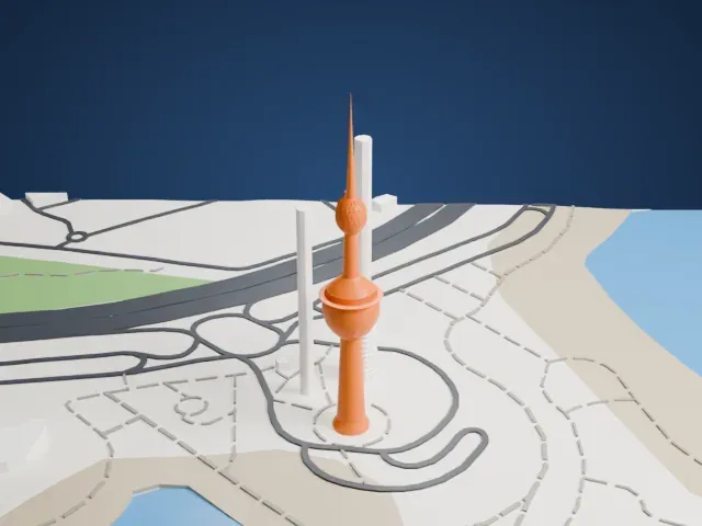 Kuwait Towers model, East view