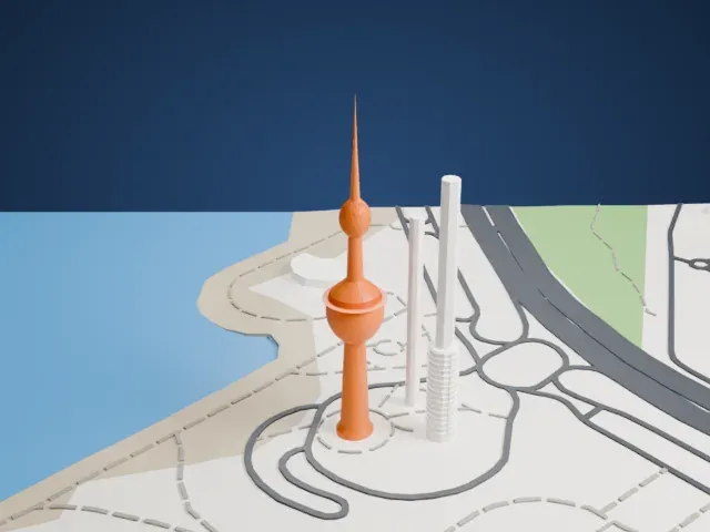 Kuwait Towers model, North view