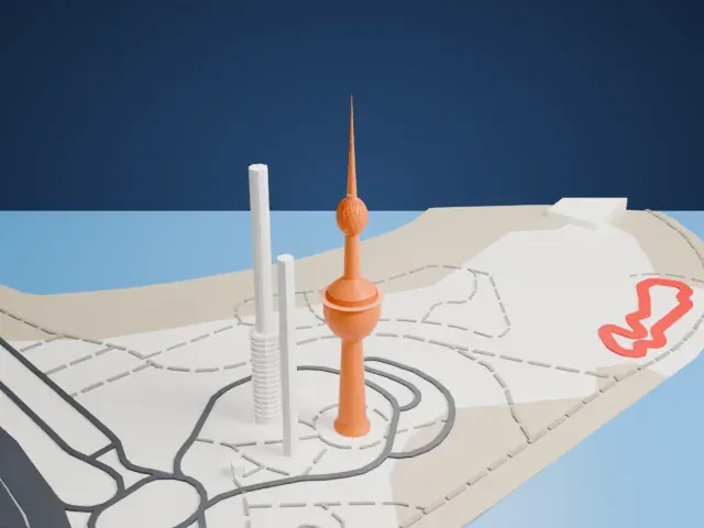 Kuwait Towers model, South view