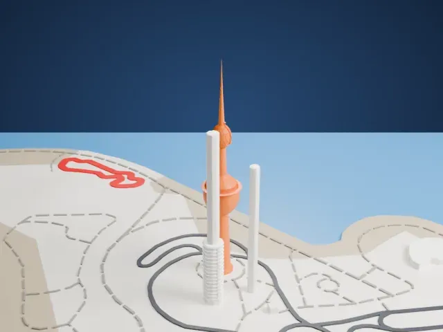 Kuwait Towers model, West view