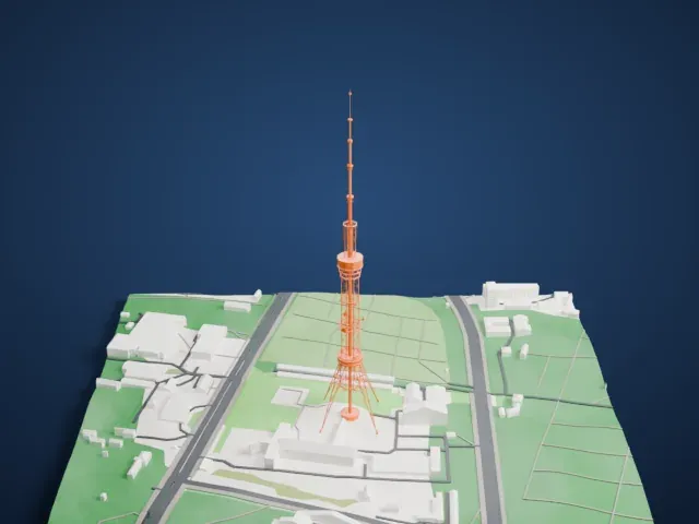 Kyiv TV Tower model, West view