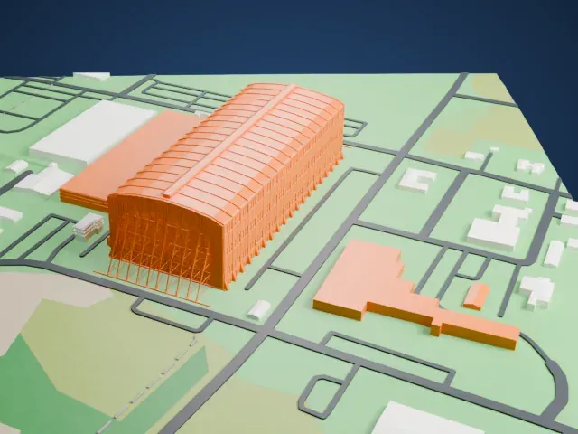 Lakehurst Hangar No. 1 model, East view