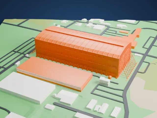 Lakehurst Hangar No. 1 model, South view