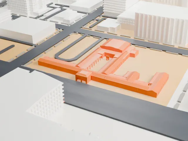 Historic Fifth Street School (Las Vegas Grammar School) model, East view