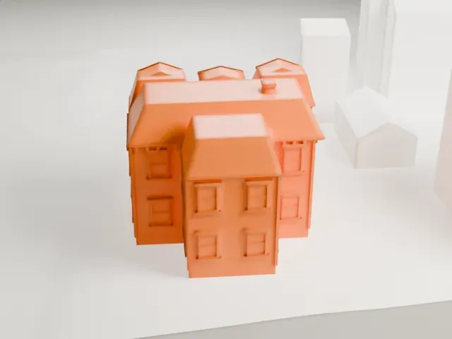 Linden Apartments model, North view
