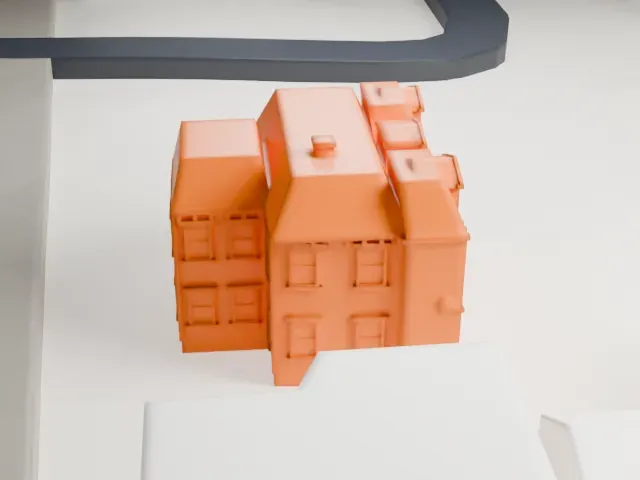Linden Apartments model, West view