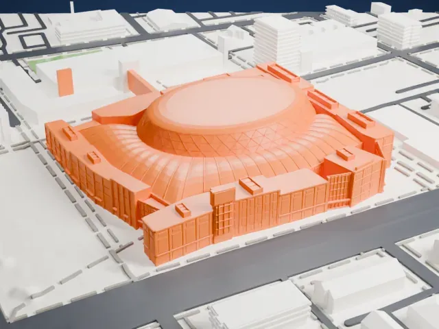 Little Caesars Arena model, East view