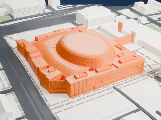 Little Caesars Arena model, North view