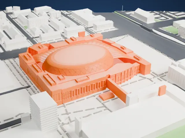 Little Caesars Arena model, West view