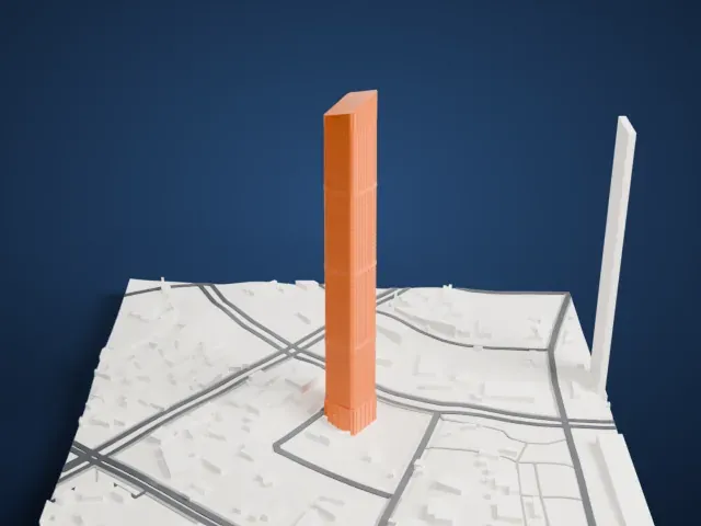 Logan Century Center 1 model, East view