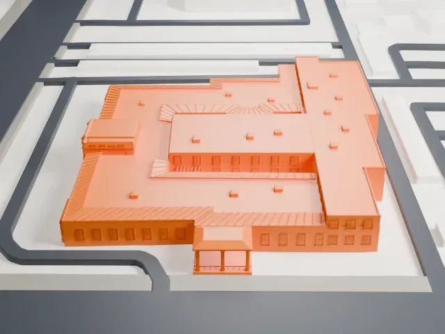 Lois Grunow Memorial Clinic model, East view