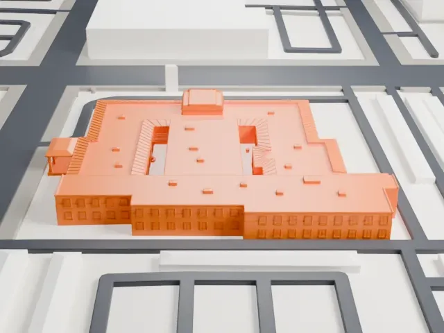 Lois Grunow Memorial Clinic model, North view