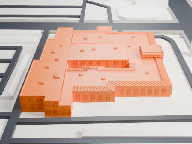 Lois Grunow Memorial Clinic model, West view