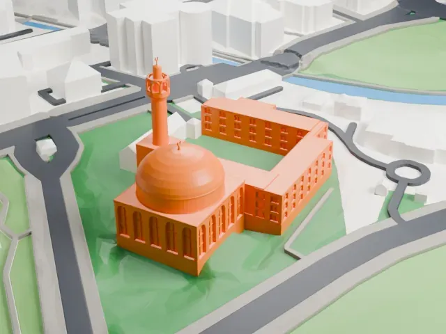 London Central Mosque model, East view