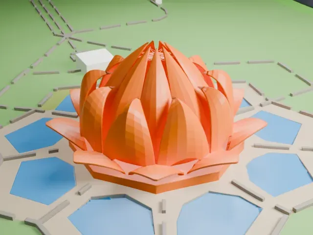 Lotus Temple model, West view