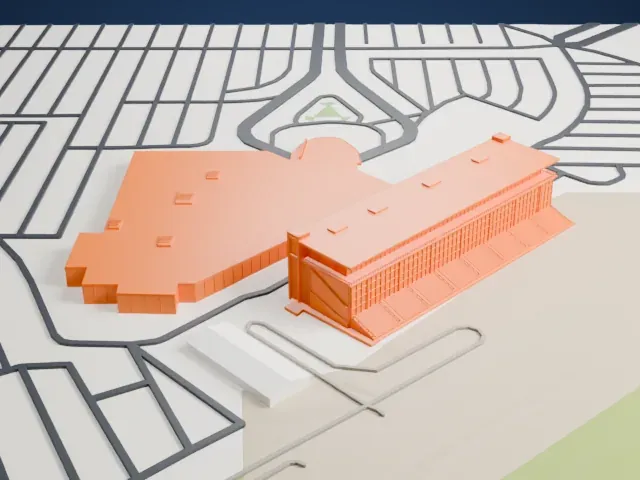 Louisiana Downs Grandstand model, East view