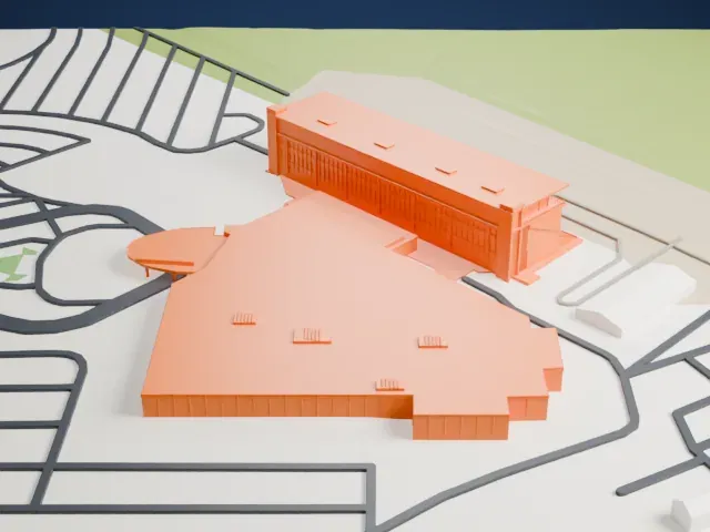 Louisiana Downs Grandstand model, South view