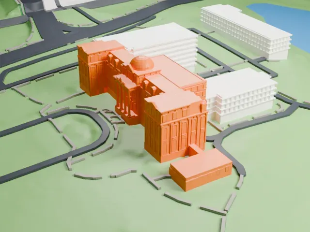 LuEsther T. Mertz Library model, South view