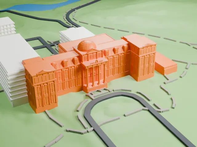 LuEsther T. Mertz Library model, West view