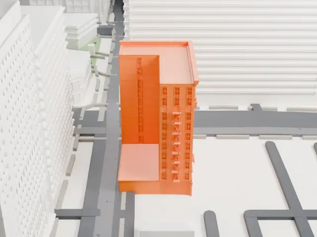 Luhrs Building model, South view