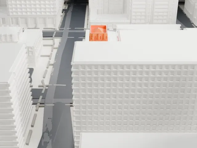 Luhrs Tower model, South view