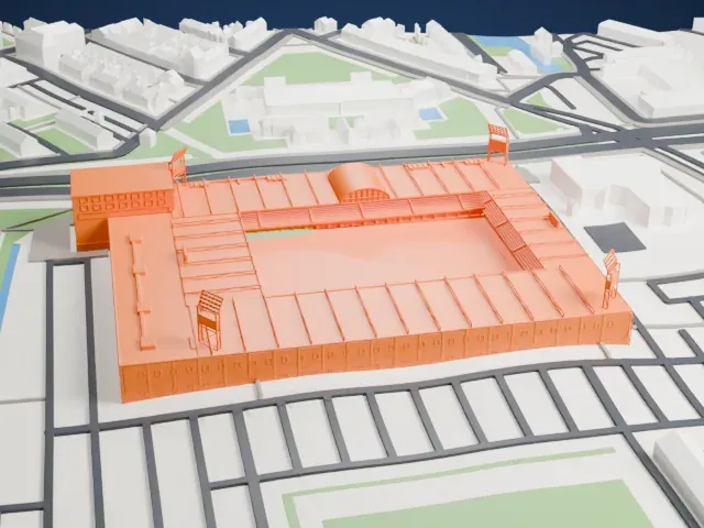 MAC3PARK Stadion model, East view