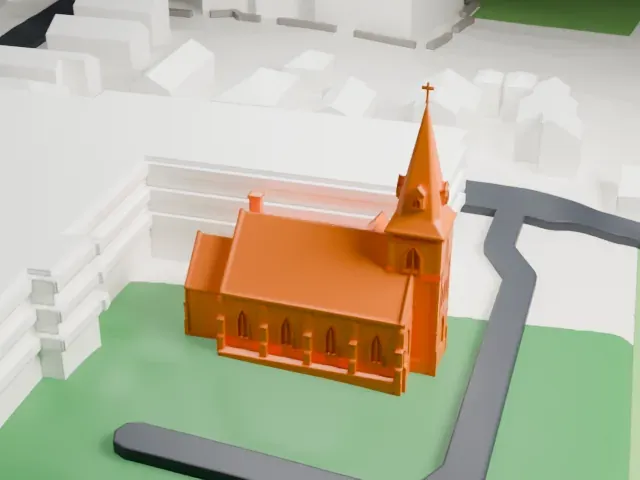 Madonna Church, Fort Lee model, North view
