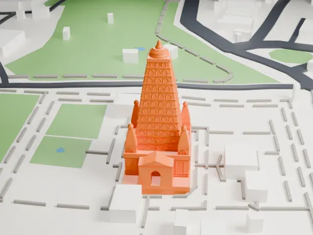Mahabodhi Temple model, East view