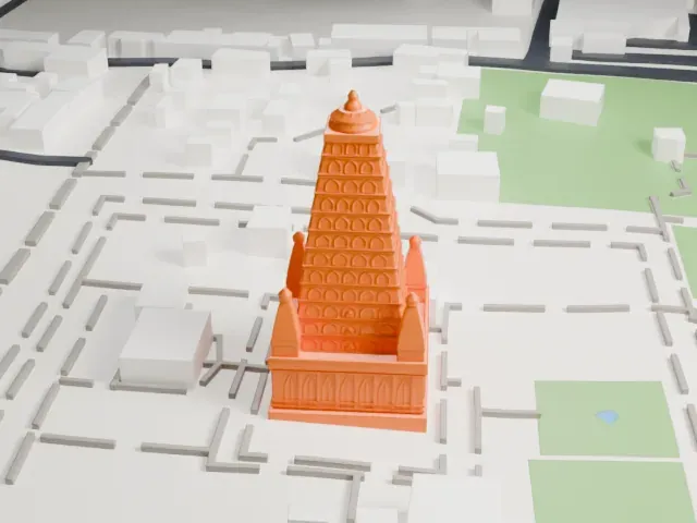 Mahabodhi Temple model, West view