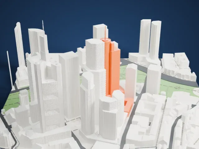 Main Tower model, East view