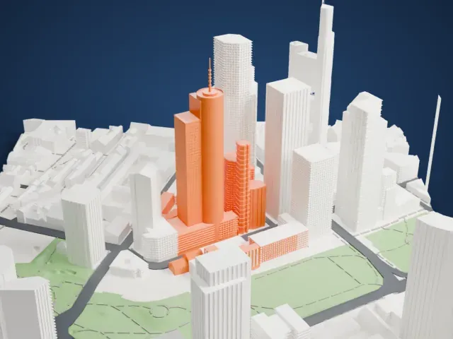 Main Tower model, West view