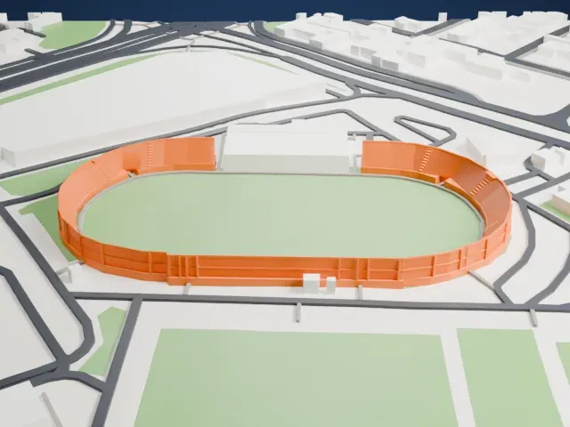 Maktoum bin Rashid Al Maktoum Stadium model, East view