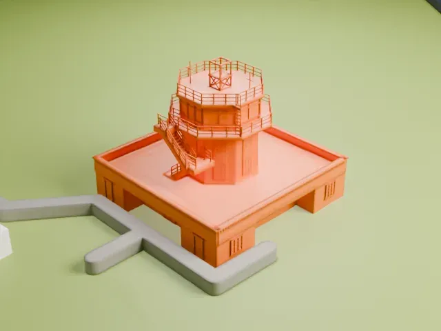 Manchester Barton Aerodrome control tower model, East view