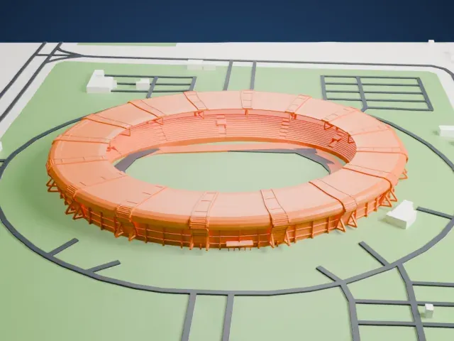 Mandalar Thiri Stadium model, East view