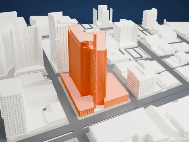 Manitoba Hydro Place model, North view